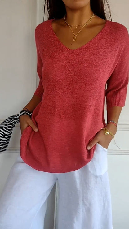 LAYNA™ V Neck Knitted Top